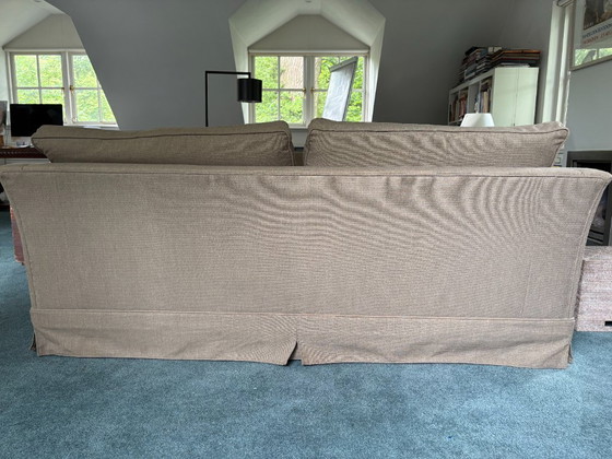 Image 1 of 2 banken merk Hustinx met sportieve linnen stof in beige/groene 