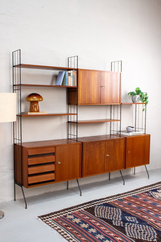 Image 1 of Vintage teak string shelf sideboard highboard 60s