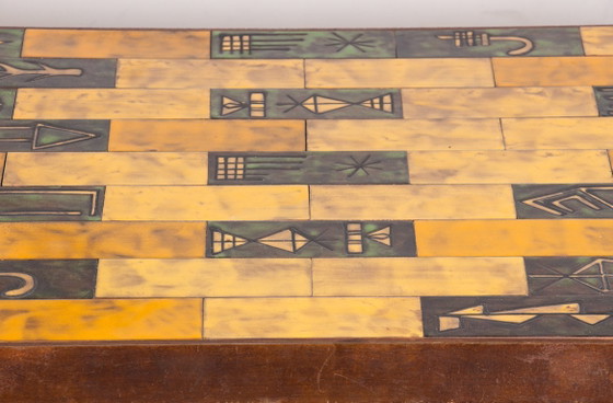 Image 1 of Coffee table in glazed ceramic and steel base by Jean Garbero Vallauris 1950.