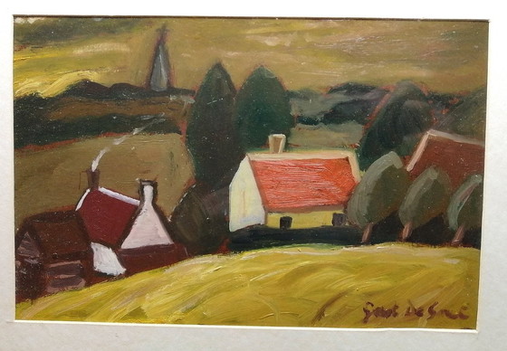 G De Smet 2 x Village Views Oil on Cardboard in P-Partout – Paintings & Drawings, Paper (photo 8 of 9)