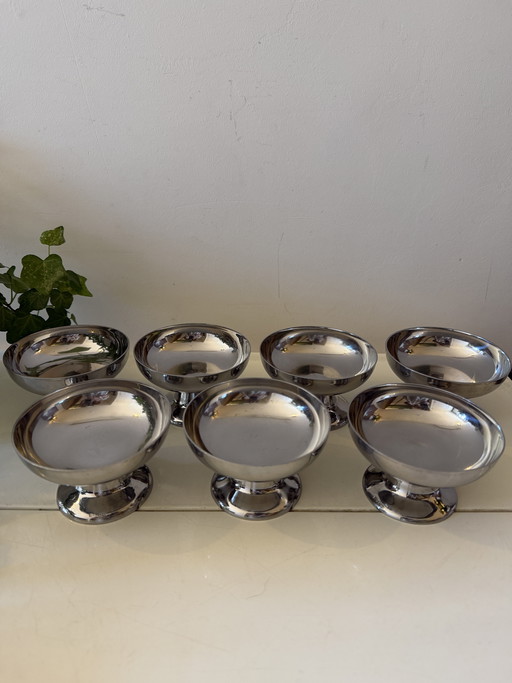 Set of 7 Chrome ice cream coupes