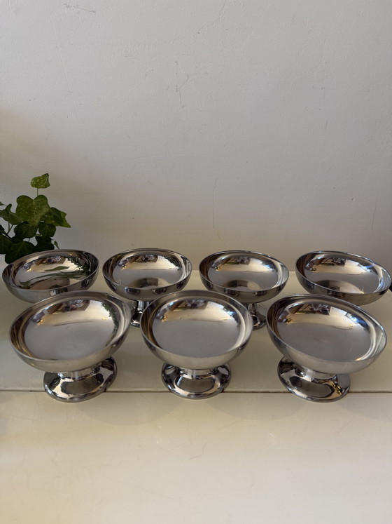 Image 1 of Set of 7 Chrome ice cream coupes