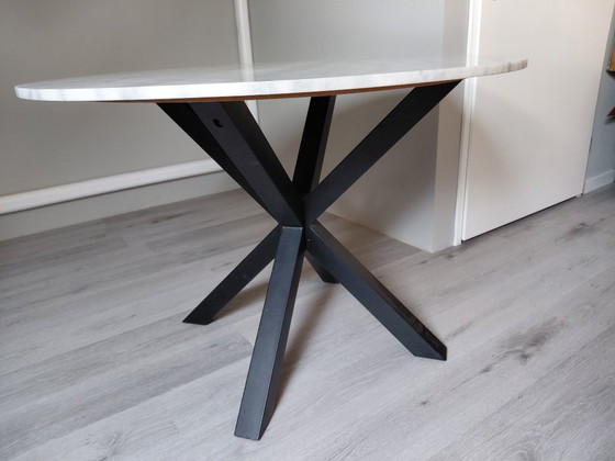 Image 1 of Designer dining table round marble top 110cm | black base