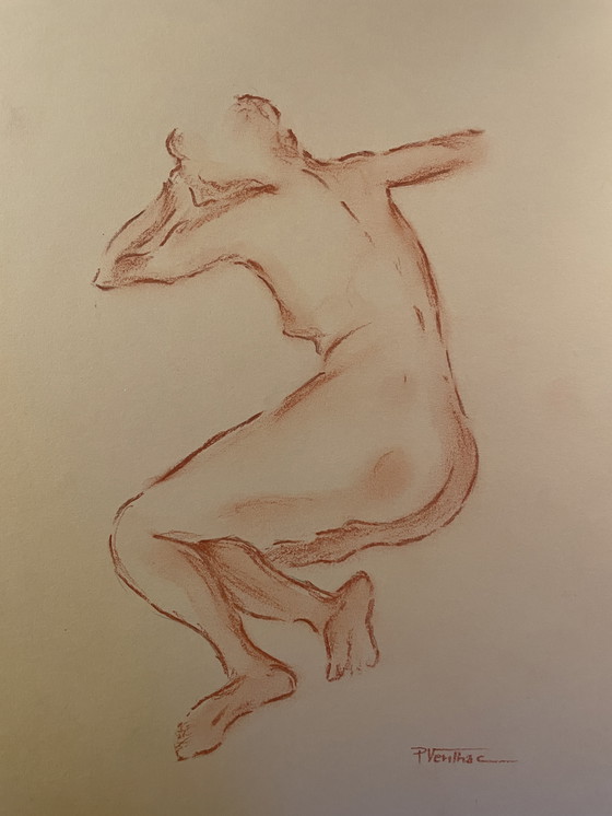 Image 1 of Ritratto femminile firmato su lavagna "Pensieri"