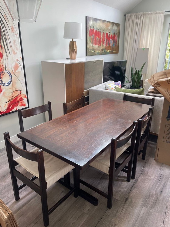 Image 1 of 9pc Brutalist Scandinavian Dining Room Set – Attributed to Westnofa / Norway, 1970s
