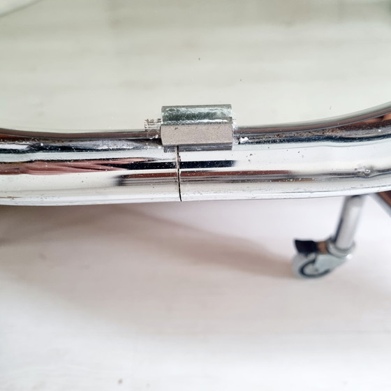 Image 1 of Rare Chrome Tubular Mirror On Wheels