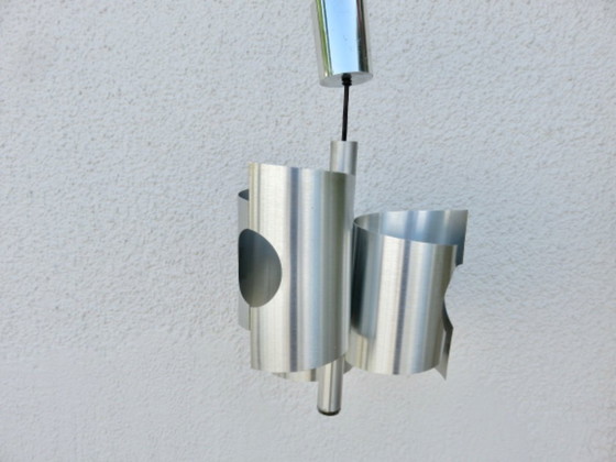 Image 1 of UFO-Hängeleuchte im Weltraumzeitalter-Stil, Rockabilly-Stil, gebürsteter Stahl, 1970
