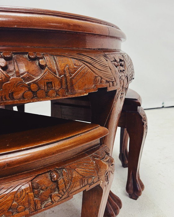 Image 1 of Chinese coffee table with matching stools