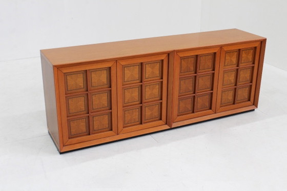 Buffet bas brutaliste italien Caccia alla Volpe par Linea Arredo, Bois, Marron, Vintage (photo 3 sur 10)