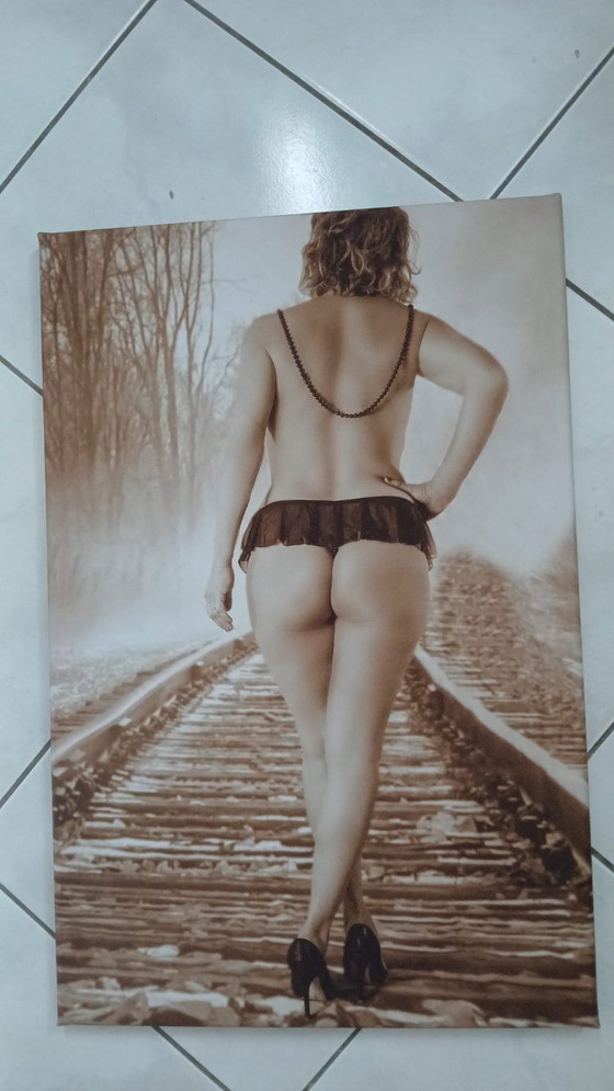 Image 1 of Poster Frau sepia auf Leinwand