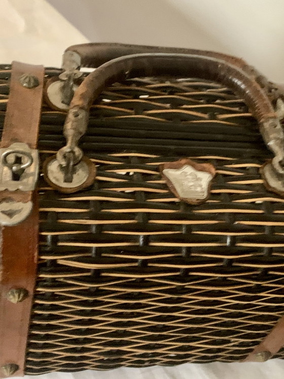 Antieke Franse rieten handtas — Napoleon III, circa 1890 — – Decoratieve objecten, Wicker, Leather (photo 29 of 30)