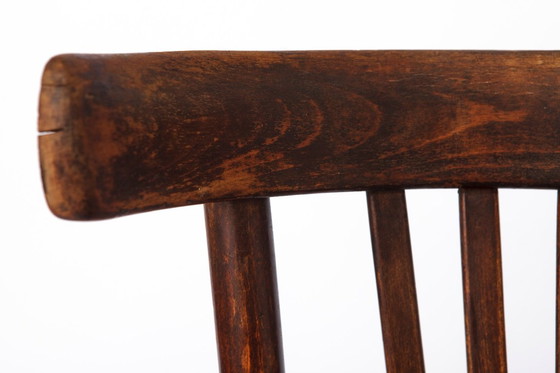 Image 1 of Vintage Wooden Desk Chair 1930s–1950s, Belgian Beech Wood Chair, Mid Century Dining Chair, Dark Stained Wood Chair