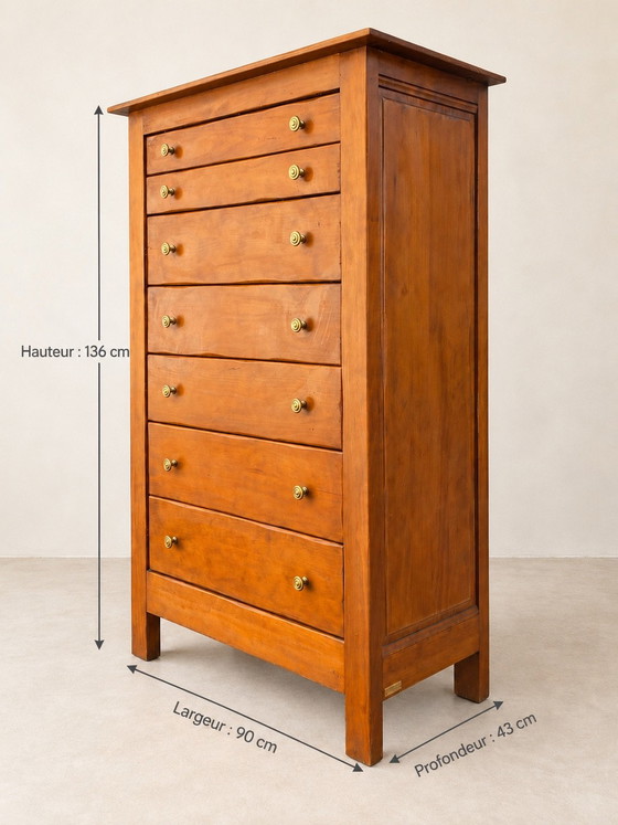 Semainier Chiffonnier francese vintage a 7 cassetti, Cassettiere, Legno, Marrone (foto 2 di 10)