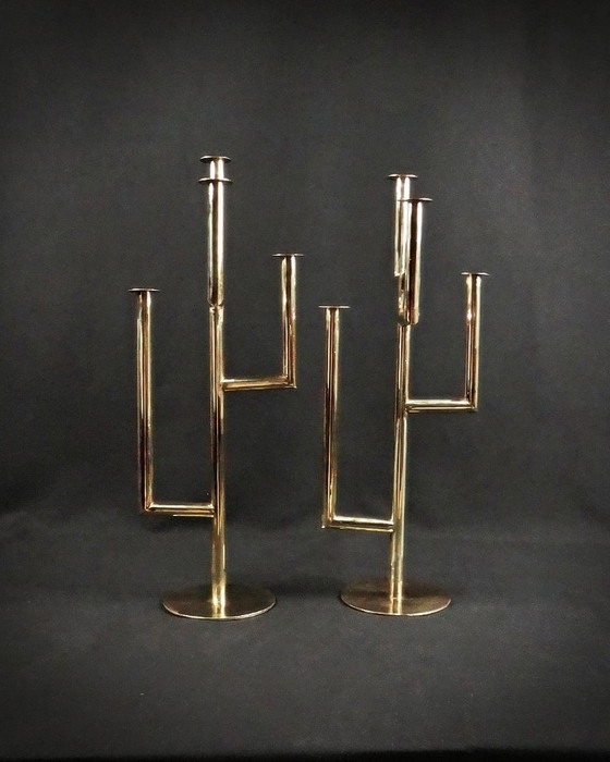 Image 1 of Paar Kandelaber Karl Hagenauer Wiener Werkstätte aus vergoldetem Messing 1930