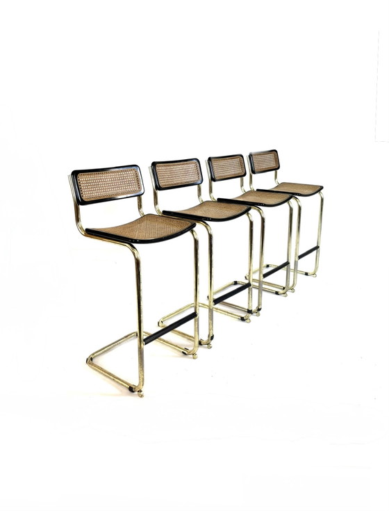 Image 1 of 4x vintage Ceca bar stool, Marcel Breuer style ‘80