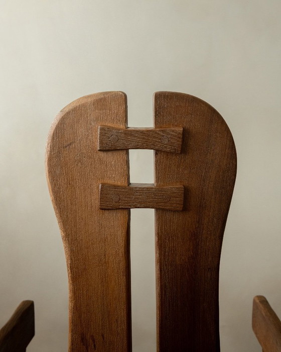 Image 1 of Brutalistischer Eichensessel mit skulpturaler hoher Rückenlehne von De Puydt, 1960er Jahre