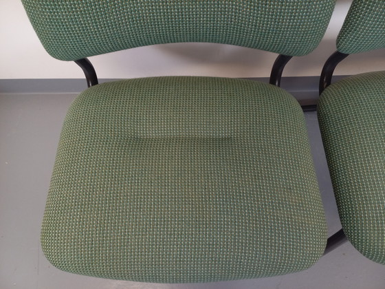 Image 1 of Suite of 4 Vintage Steelcase Style Marcel Breuer Cesca B32 Chairs in Dark Grey Metal and Green Fabric