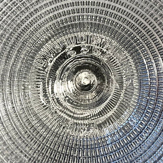 Small round Holophane prismatic glass wall or ceiling light with stainless steel base, Table lamps, Chrome (photo 4 of 9)