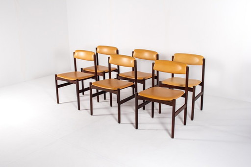Set of 6 Danish Mid-Century Rosewood Dining Chairs with Yellow Skai, 1960s