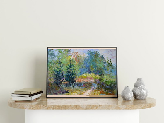 Pittura a olio originale Paesaggio naturale Radura nel bosco – Dipinti e disegni, Canvas (photo 3 of 8)