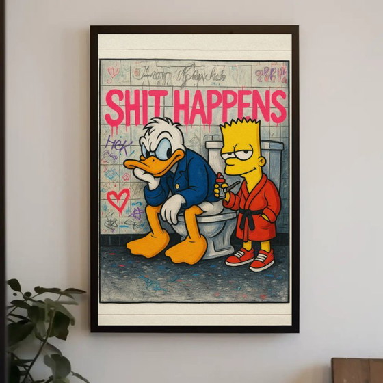 Art Print with Donald Duck and Bart Simpson, Paper, Yellow, Pop Art (photo 4 of 5)