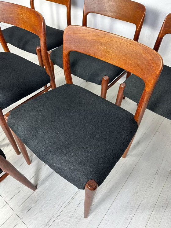 Image 1 of 6x Vintage Danish Teak Niels O. Møller Dining Chairs No. 75 50s