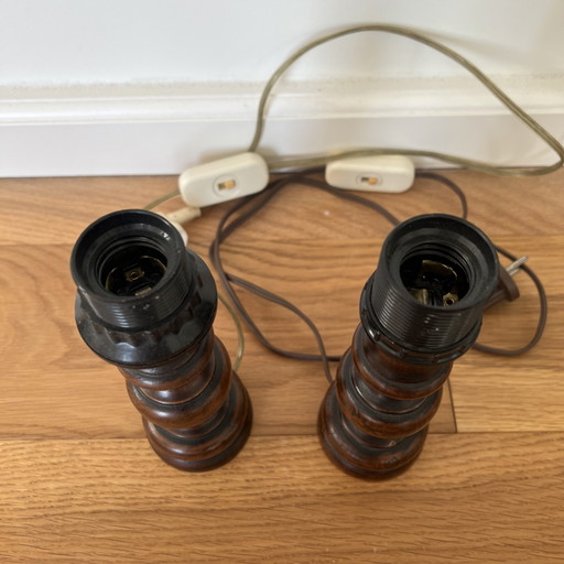 2x Classic Wooden Table Lamp, Twisted Base, Vintage – tafellampen (photo 2 of 5)
