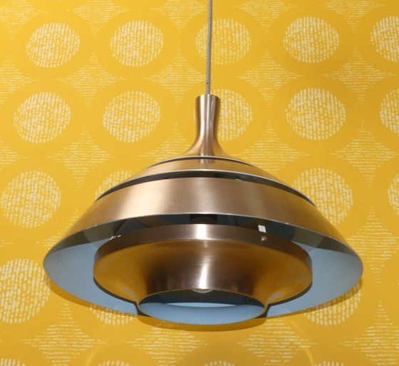 Image 1 of Hans-Agne Jakobsson 1960s pendant lamp copper-colored aluminum slats ceiling lamp for Hans-Agne Jakobsson AB, Markaryd