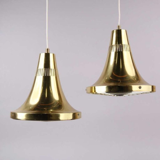 Hans-Agne Jakobsson T598 – Pair of brass pendant lights – Markaryd, Sweden – 1960s