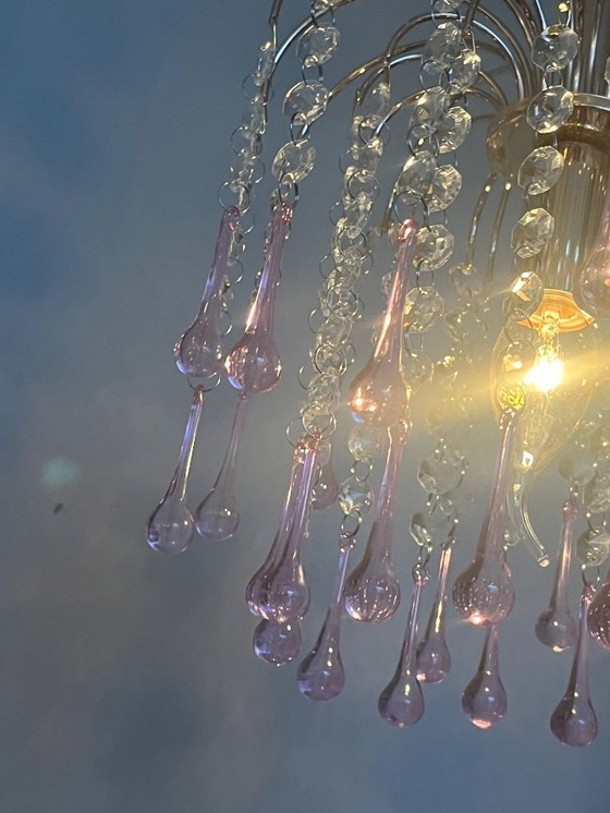 Image 1 of pink teardrop chandelier pendant lamp vintage