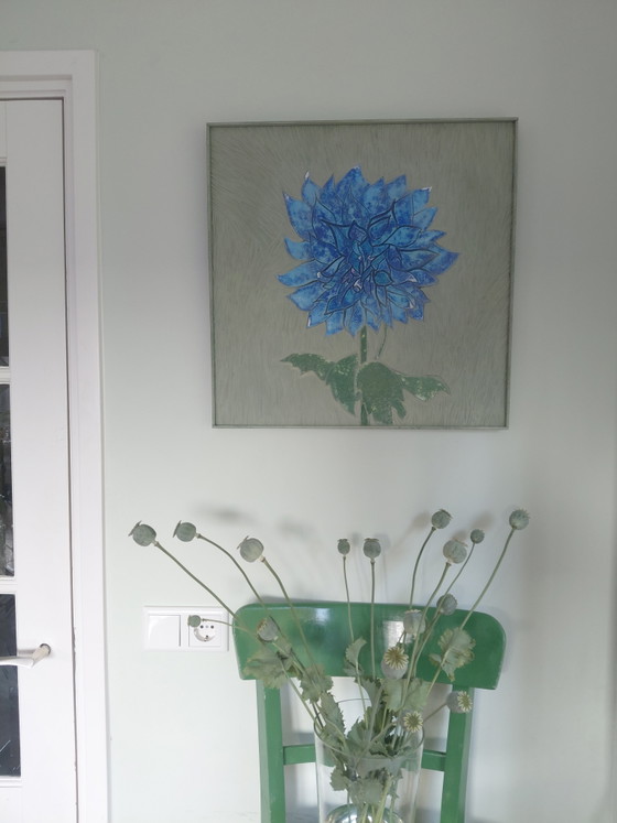 THE STRONG BLUE DAHLIA – Paintings & Drawings, Wood, Other (photo 6 of 6)