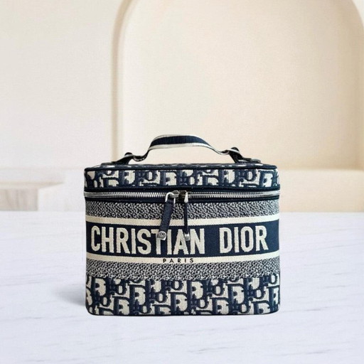 DIOR VANITY OBLIQUE EMBROIDERY TOP HANDLE CAG IN JACQUARD BLUE SHW