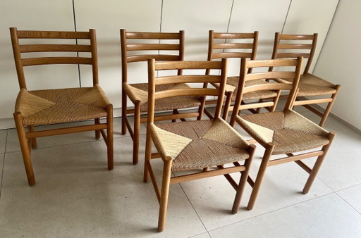 Ensemble de 6 chaises Poul Volther en corde de papier, modèle 350 – eetkamerstoelen, Paper, Wood