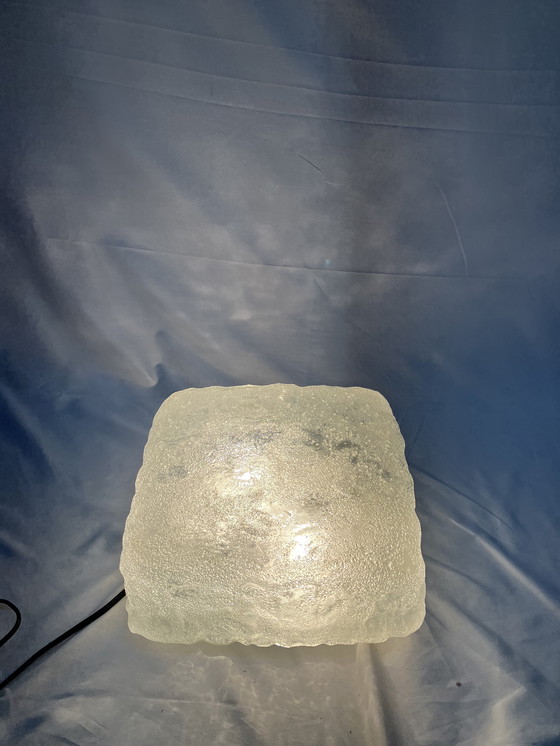 Image 1 of Vintage ijsglas vierkante plafondlamp jaren 70 design
