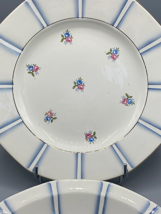 Set van 2 Digoin Sarreguemines Schalen – Rozen en Blauw Verloop – Art Deco – Jaren 30 – Decoratieve objecten (photo 3 of 6)