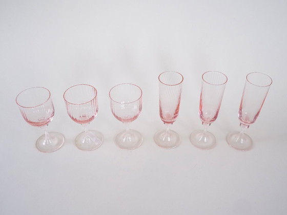 Image 1 of Set roze glazen, Frans design, jaren 70, gemaakt in Frankrijk.