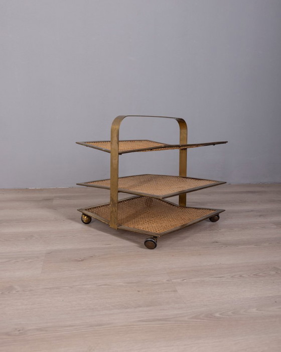 Image 1 of PORTARIVISTE VINTAGE ANNI 60 IN OTTONE E PAGLIA DI VIENNA DESIGN ITALIANO