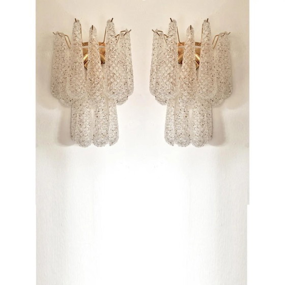 Image 1 of Set of 2 Modern “Conchiglie” Gold Murano Glass Wall Sconces