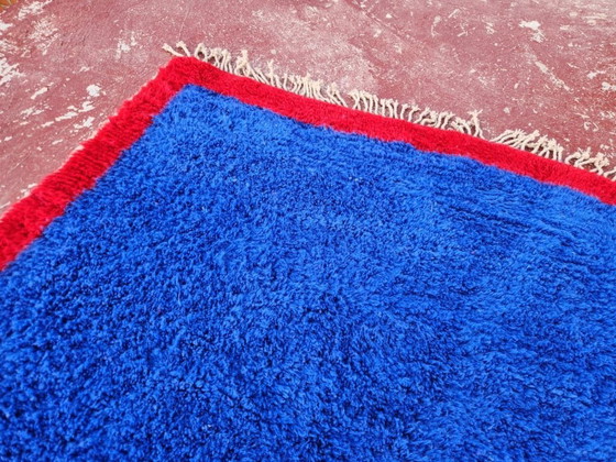 Image 1 of Bold Blue Moroccan Rug 250x180 cm – Handmade Berber Wool Rug – Contemporary Beni Ourain Carpet – Modern Statement Area Rug