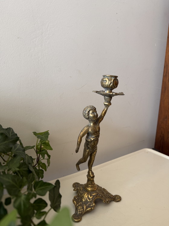 Image 1 of Candeliere in ottone con angelo
