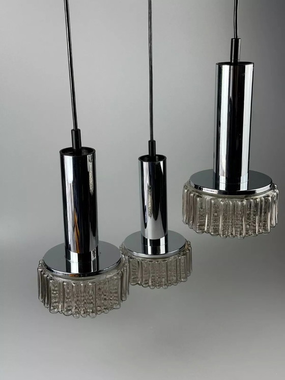 Image 1 of Lampada a cascata a 3 fiamme anni '60-'70 di Staff Leuchten Germania in vetro cromato