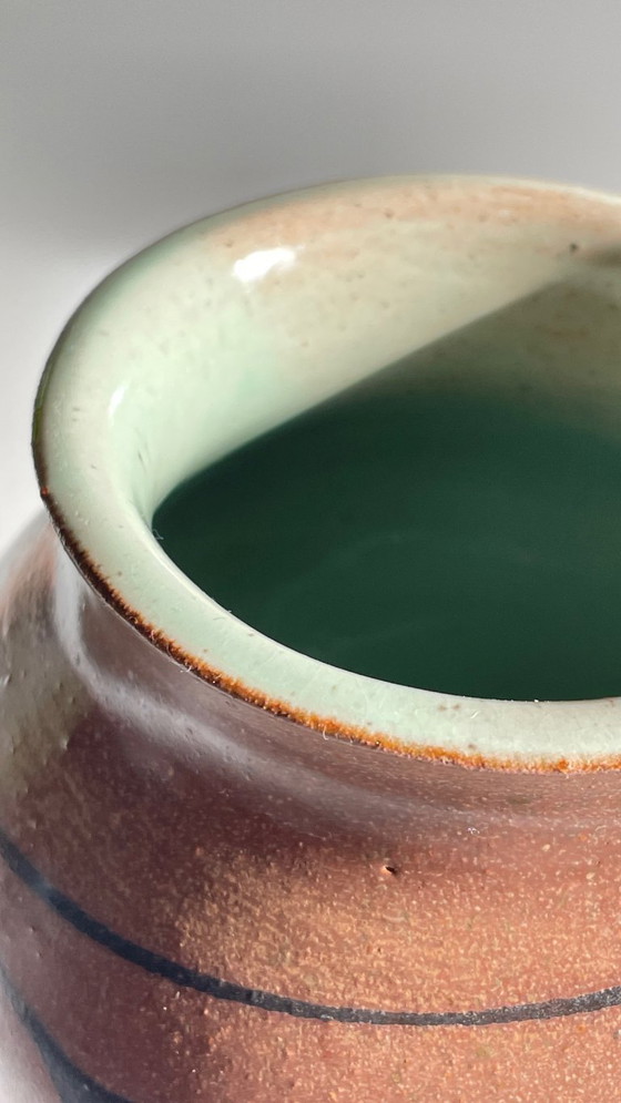 Image 1 of Vintage Signed Handcrafted Stoneware Vase