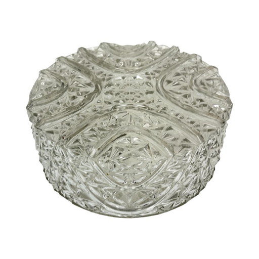 Plafoniera rotonda WILA degli anni '70, realizzata in vetro pressato spesso. – plafondlampen, Glass, Metal