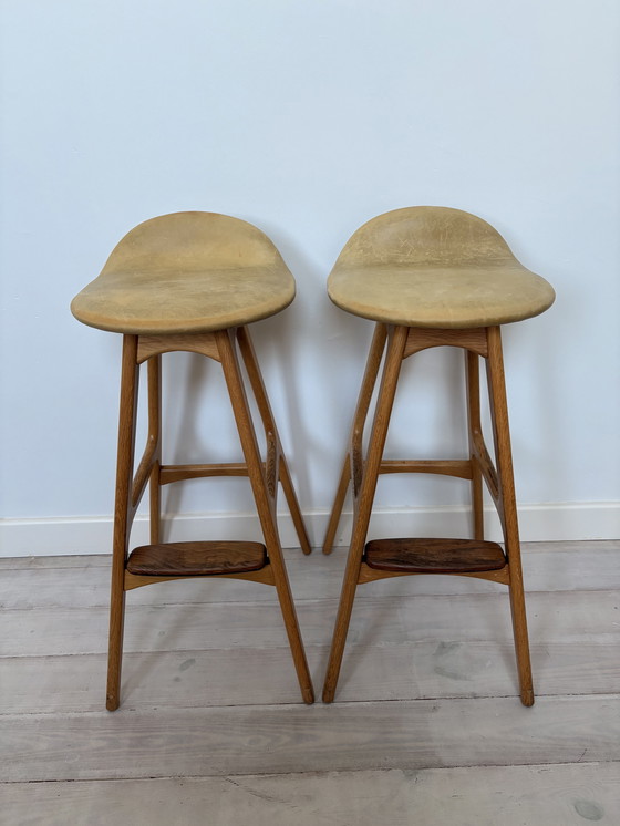 Image 1 of Set of 2 vintage Erik Buch model 61 bar stools