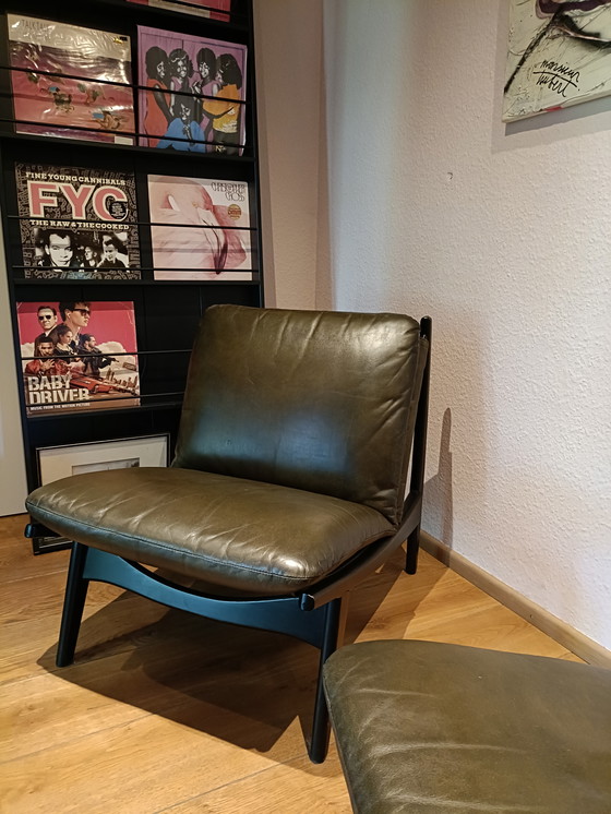 Image 1 of 2x lederen Fauteuils - Olijfgroen - Artwood 
