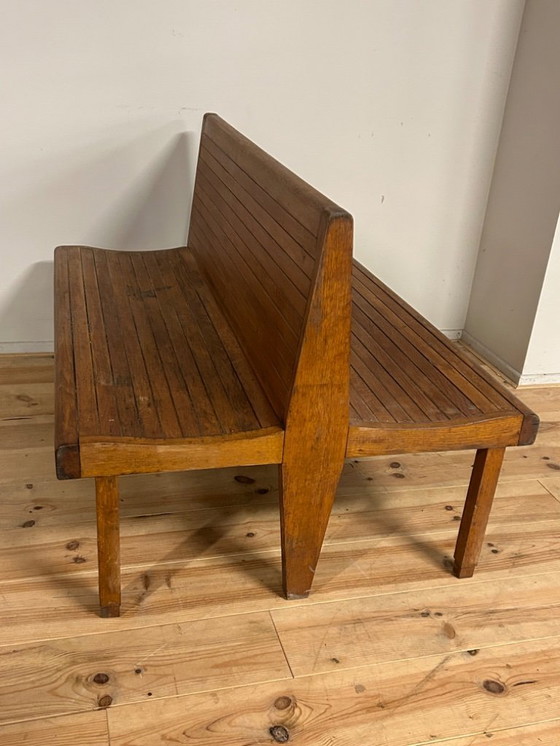 Image 1 of Banc de train industriel vintage 1950s