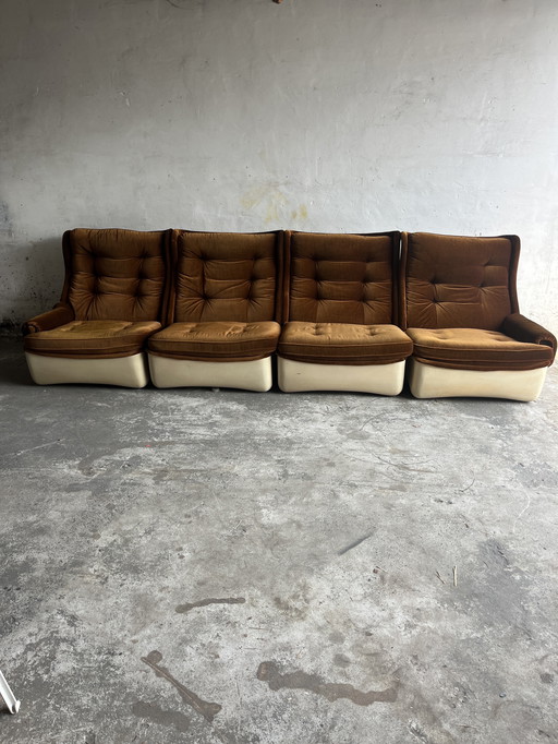 Canapé modulaire 4 places Airborne en velours brun, 1970