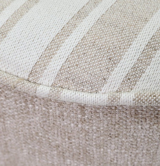 Image 1 of Vintage pouf stool natural Lin fabric beige white stripes 