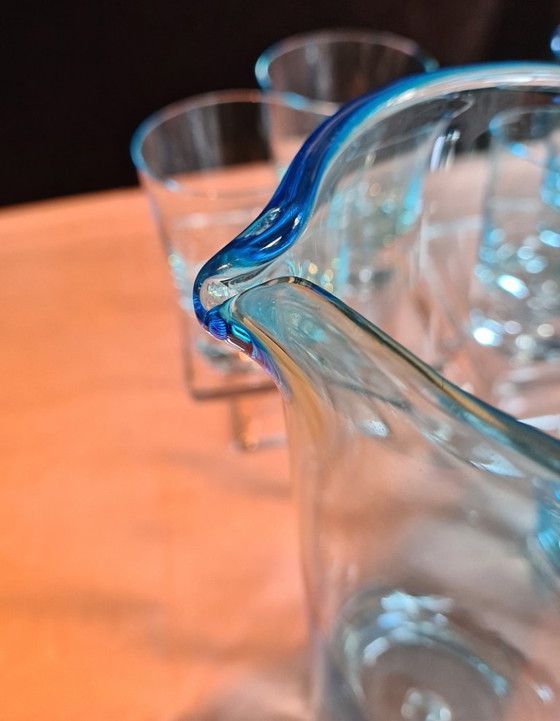 Image 1 of Krosno Polonia set di bevande in vetro artistico blu ghiaccio con ciotola per ING 2000