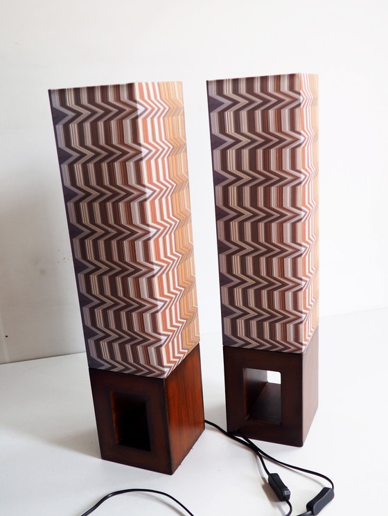 Image 1 of Vintage Wood Table Lamp/ Shadow Missoni Fabric